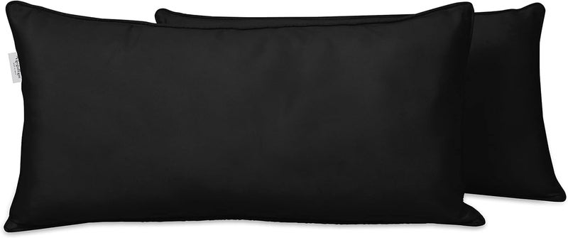 Vargottam Indoor/Outdoor Polyester Fabric Lumbar Pillow Cover, All-Weather Waterproof Rectangular Cushion Case for Patio Furniture, 16 x 24 Set of 2-Black - Image 1